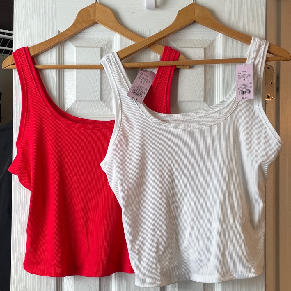 Wild Fable Red and White Ribbed Tank Tops Set of 2